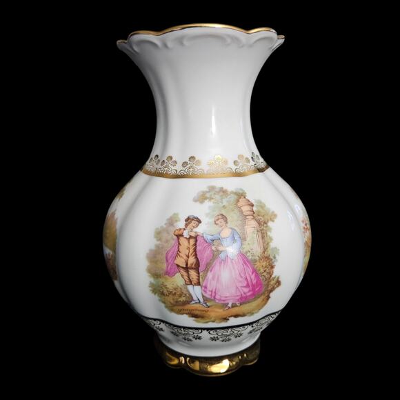 Gloria Bavaria Bayreuth Handwork Vase West Germany Porcelain Gold Trim Romantic - Picture 4 of 7
